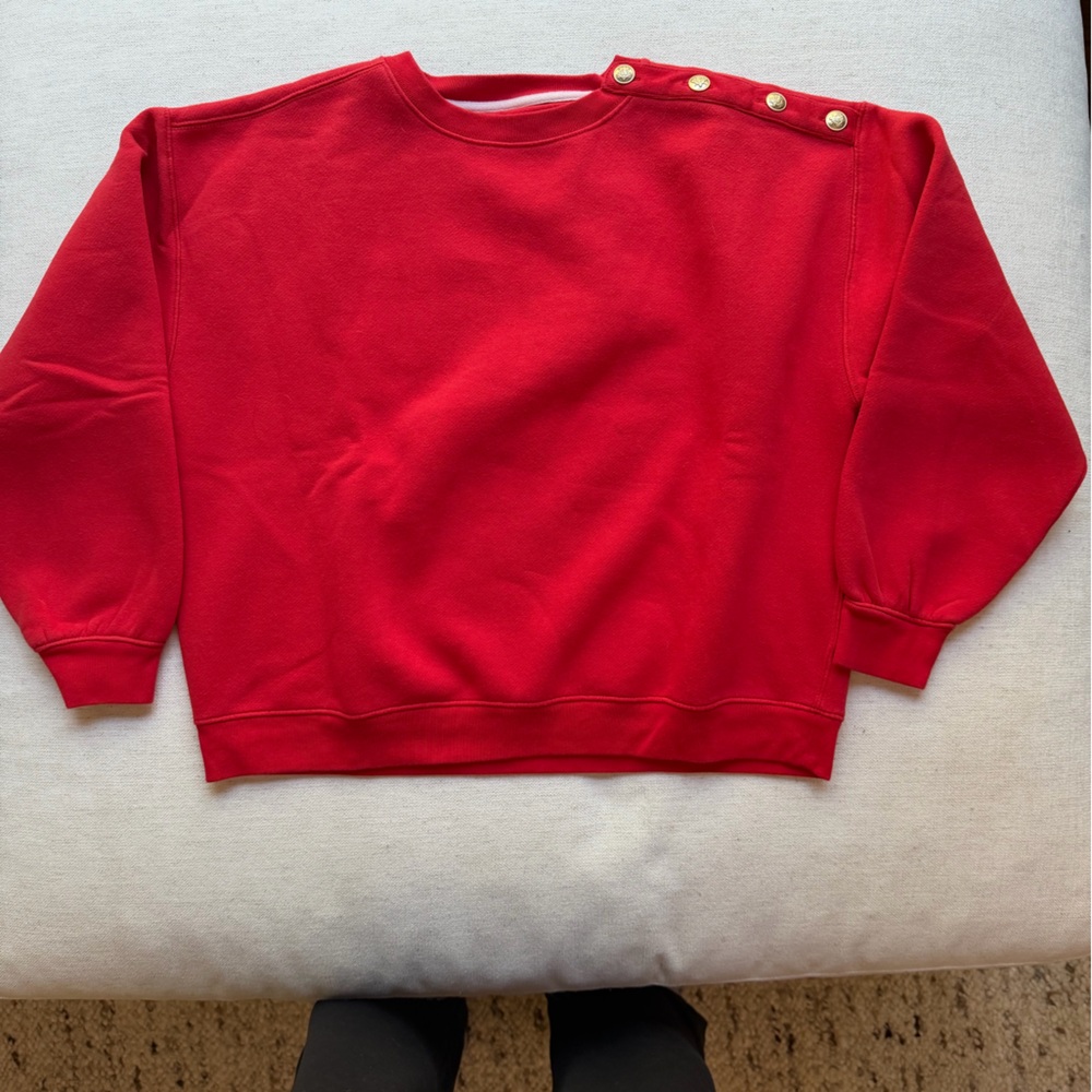 J. Crew Vibrant Red Top with Gold Buttons